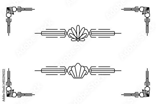 Art deco line border. Modern arabic gold frames, decorative lines borders and geometric golden label frame vector design elements