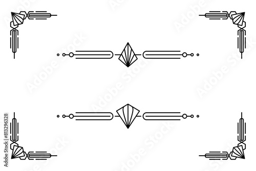 Art deco line border. Modern arabic gold frames, decorative lines borders and geometric golden label frame vector design elements