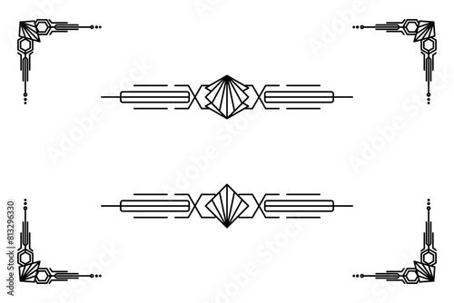 Art deco line border. Modern arabic gold frames, decorative lines borders and geometric golden label frame vector design elements