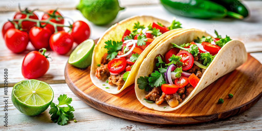 Table Topped With Two Tacos and Limes Table Topped With Two Tacos and Limes