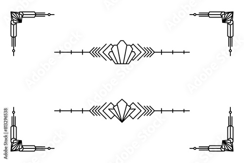 Art deco line border. Modern arabic gold frames, decorative lines borders and geometric golden label frame vector design elements