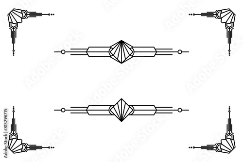 Art deco line border. Modern arabic gold frames, decorative lines borders and geometric golden label frame vector design elements