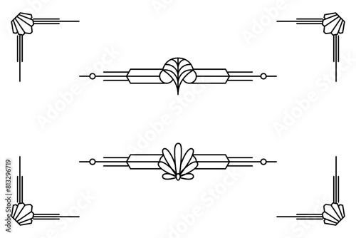 Art deco line border. Modern arabic gold frames, decorative lines borders and geometric golden label frame vector design elements