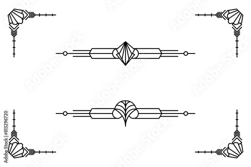 Art deco line border. Modern arabic gold frames, decorative lines borders and geometric golden label frame vector design elements