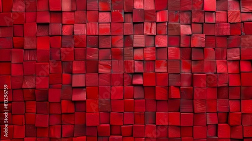 Abstract geometric background of red wooden cubes