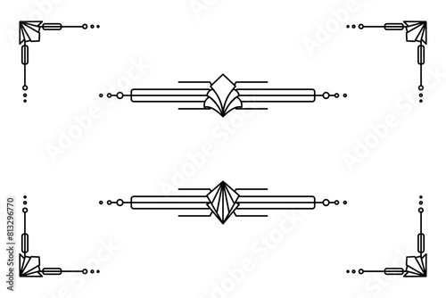 Art deco line border. Modern arabic gold frames, decorative lines borders and geometric golden label frame vector design elements