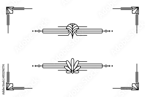 Art deco line border. Modern arabic gold frames, decorative lines borders and geometric golden label frame vector design elements