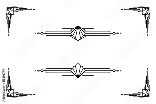 Art deco line border. Modern arabic gold frames, decorative lines borders and geometric golden label frame vector design elements