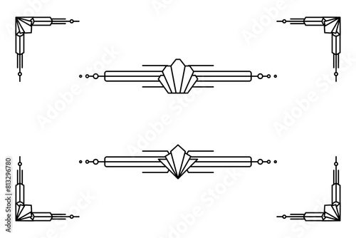 Art deco line border. Modern arabic gold frames, decorative lines borders and geometric golden label frame vector design elements