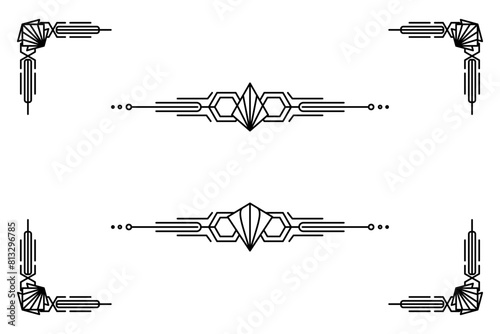 Art deco line border. Modern arabic gold frames, decorative lines borders and geometric golden label frame vector design elements