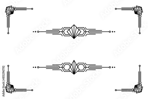 Art deco line border. Modern arabic gold frames, decorative lines borders and geometric golden label frame vector design elements