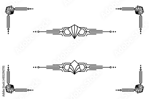Art deco line border. Modern arabic gold frames, decorative lines borders and geometric golden label frame vector design elements