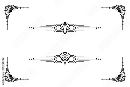 Art deco line border. Modern arabic gold frames, decorative lines borders and geometric golden label frame vector design elements