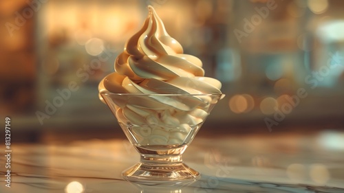  A captivating swirl of vanilla ice cream in a crystal-clear glass, promising a refreshing indulgence. 
 photo