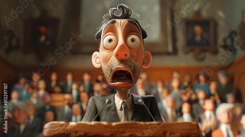 3D illustration of a shocked man with his mouth open in front of a crowd photo