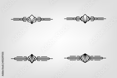 Art deco line border. Modern arabic gold frames, decorative lines borders and geometric golden label frame vector design elements