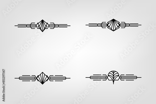 Art deco line border. Modern arabic gold frames, decorative lines borders and geometric golden label frame vector design elements