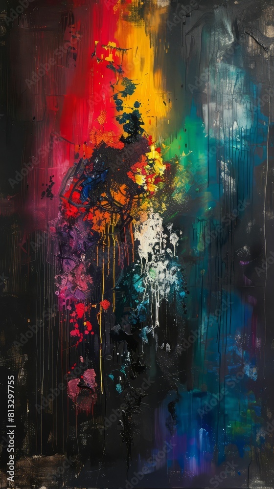 Fototapeta premium Abstract painting with bright rainbow colors.