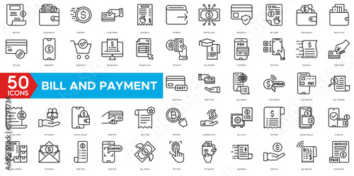 Bill And Payment Method icon. Bill Pay, Cash Wallet, Quick Pay, Card Swipe, Easy Bills, Pay Right, Digital Cash, Secure Pay, Bill Ease, Coin Wallet