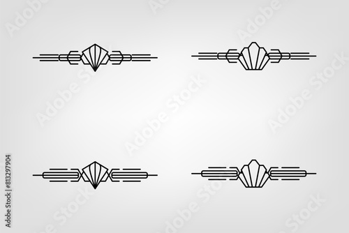 Art deco line border. Modern arabic gold frames, decorative lines borders and geometric golden label frame vector design elements