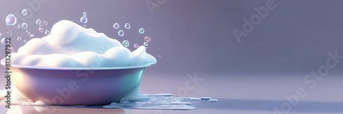 Realistic bathtub foam. 3d lather for soapy photo
