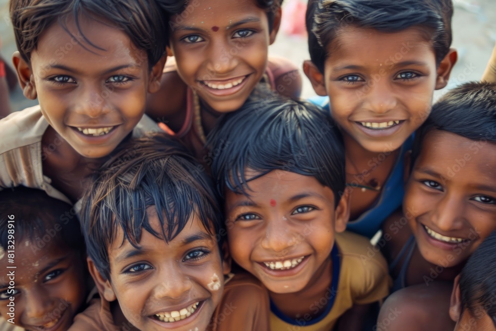 Group of happy indian kids smiling at the camera. India. Group of happy indian kids smiling at the camera. India.