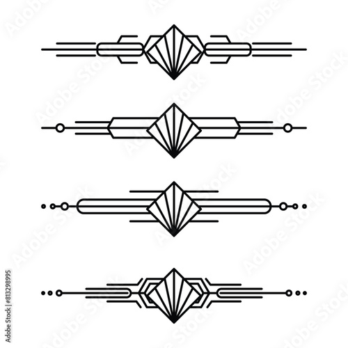 Art deco line border. Modern arabic gold frames, decorative lines borders and geometric golden label frame vector design elements