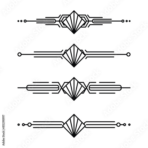 Art deco line border. Modern arabic gold frames, decorative lines borders and geometric golden label frame vector design elements