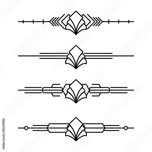 Art deco line border. Modern arabic gold frames, decorative lines borders and geometric golden label frame vector design elements