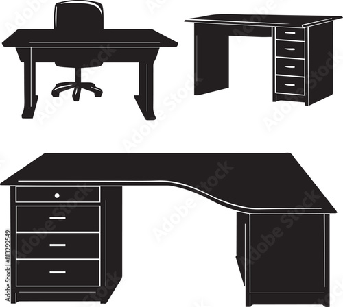 Modern Glass Desk black white silhouette vector Design 