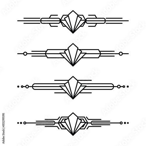 Art deco line border. Modern arabic gold frames, decorative lines borders and geometric golden label frame vector design elements