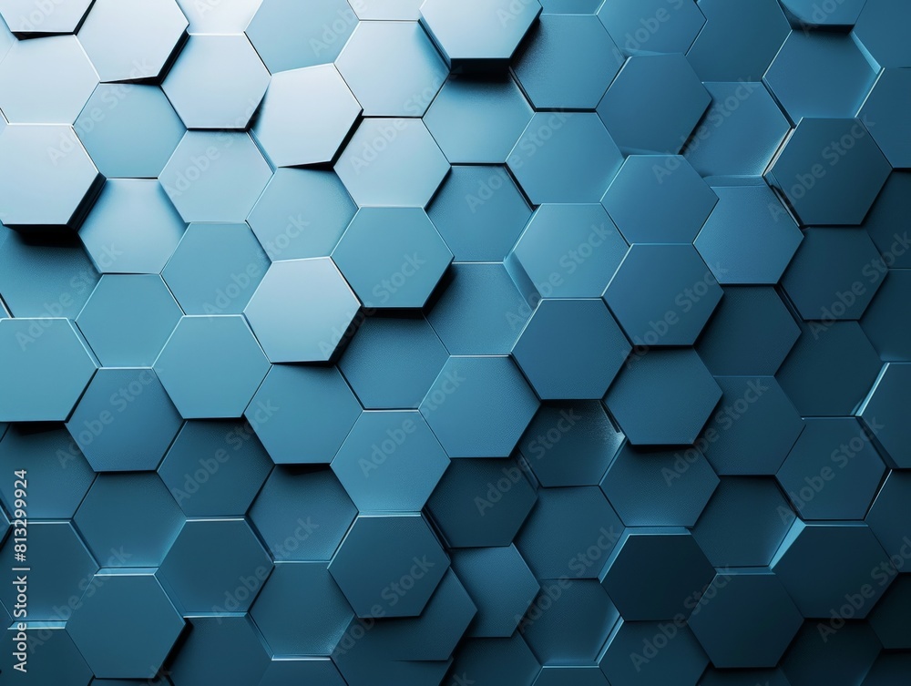 Blue metallic hexagons 3d background.