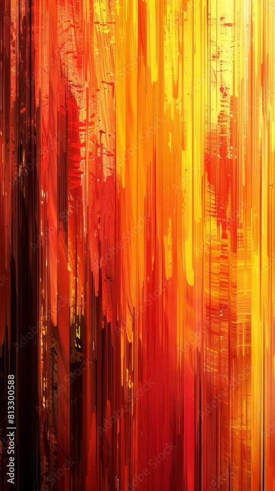 Abstract painting featuring artistic vertical stripes in warm tones of red, orange, and yellow on a textured background Abstract painting featuring artistic vertical stripes in warm tones of red, orange, and yellow on a textured background