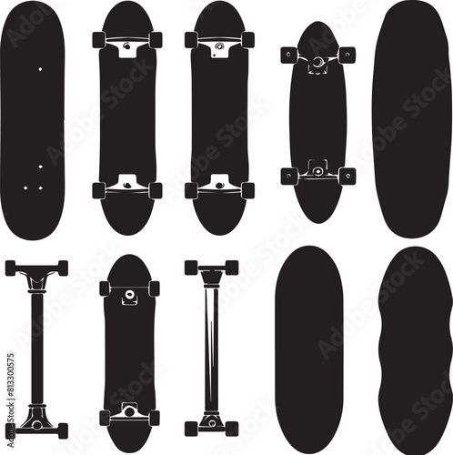 Skateboard Different style silhouette set  Vector design 