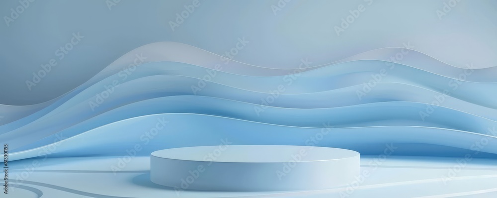 Obraz premium Round podium on blue pastel color background. Abstract minimal geometric shapes. 3d rendering.