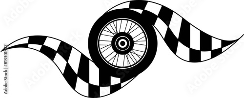 Modern Vector black and white checkered auto racing flags and finishing tape and sports tire svg vector