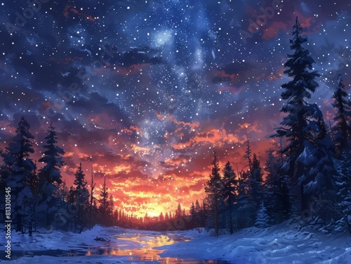 The winter night sky is ablaze with stars