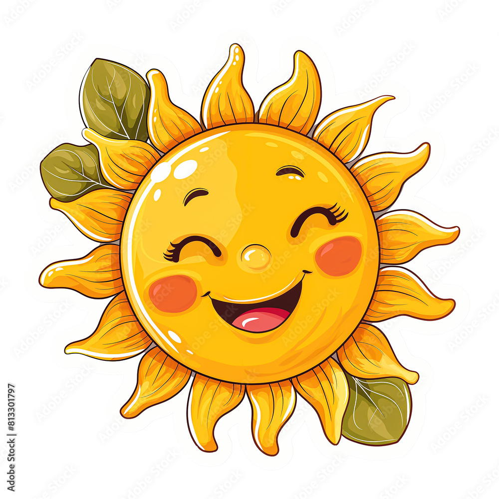 illustration Cute sun with smile for sticker isolated on transparent background.