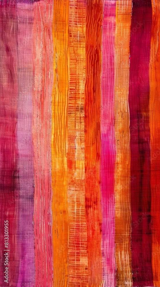 Fototapeta premium Dyed eclectic texture showcasing irregular vertical stripes in shades of orange and pink, background