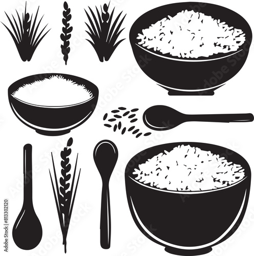 Cooked Rice Oatmeal  Vector set illustration               