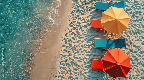 beach vacation essentials   summer beach scene  beach chairs and umbrella