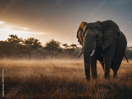 Illustration of an elephant walking outdoors