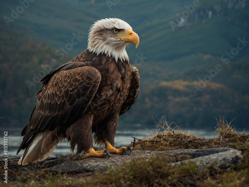 Picture of an eagle on a branch