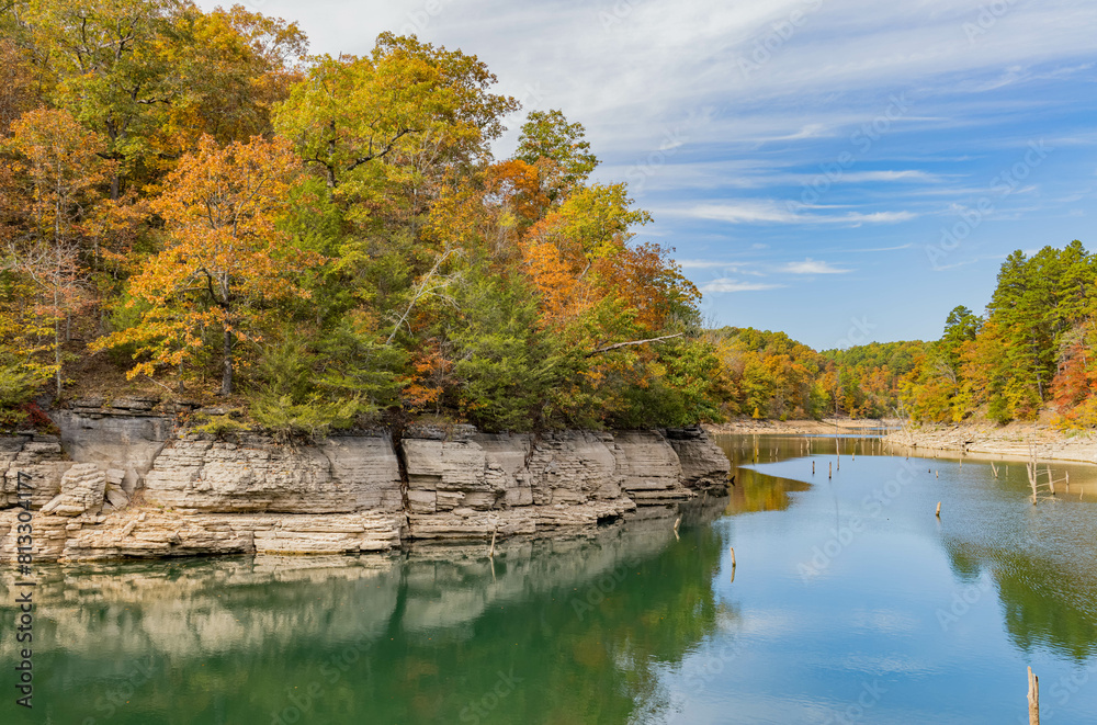 Sunny view of the beautiful fall color of Hobbs State Park-Conservation Area