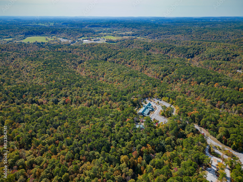 Aerial view of the Visitor Center of Hobbs State Park-Conservation Area Aerial view of the Visitor Center of Hobbs State Park-Conservation Area