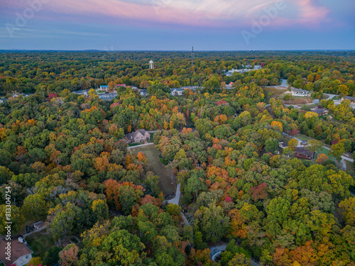 Sunrise aerial view of the Hobbs State Park-Conservation Area landscape