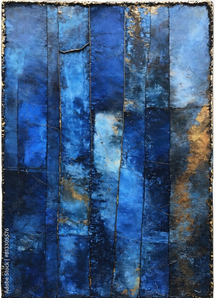 Naklejka premium Sapphire tapestry with a minimalism style, mixed media on metal. Contemporary painting. Modern poster for wall decoration