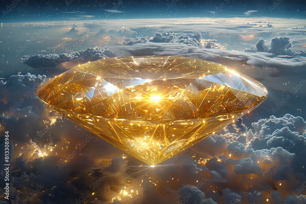 Fototapeta premium Giant Yellow Gem: Mesmerizing Hyperrealistic Sky Cinematic View