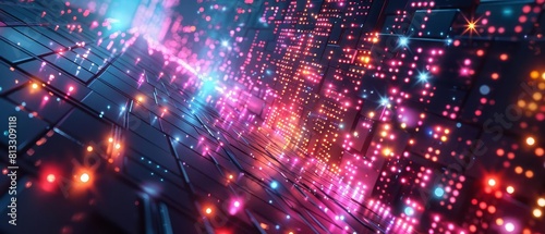 Neon digital matrix, 3D abstract design for futuristic concepts