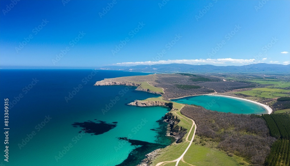 Fototapeta premium Aerial view of a serene coastal landscape